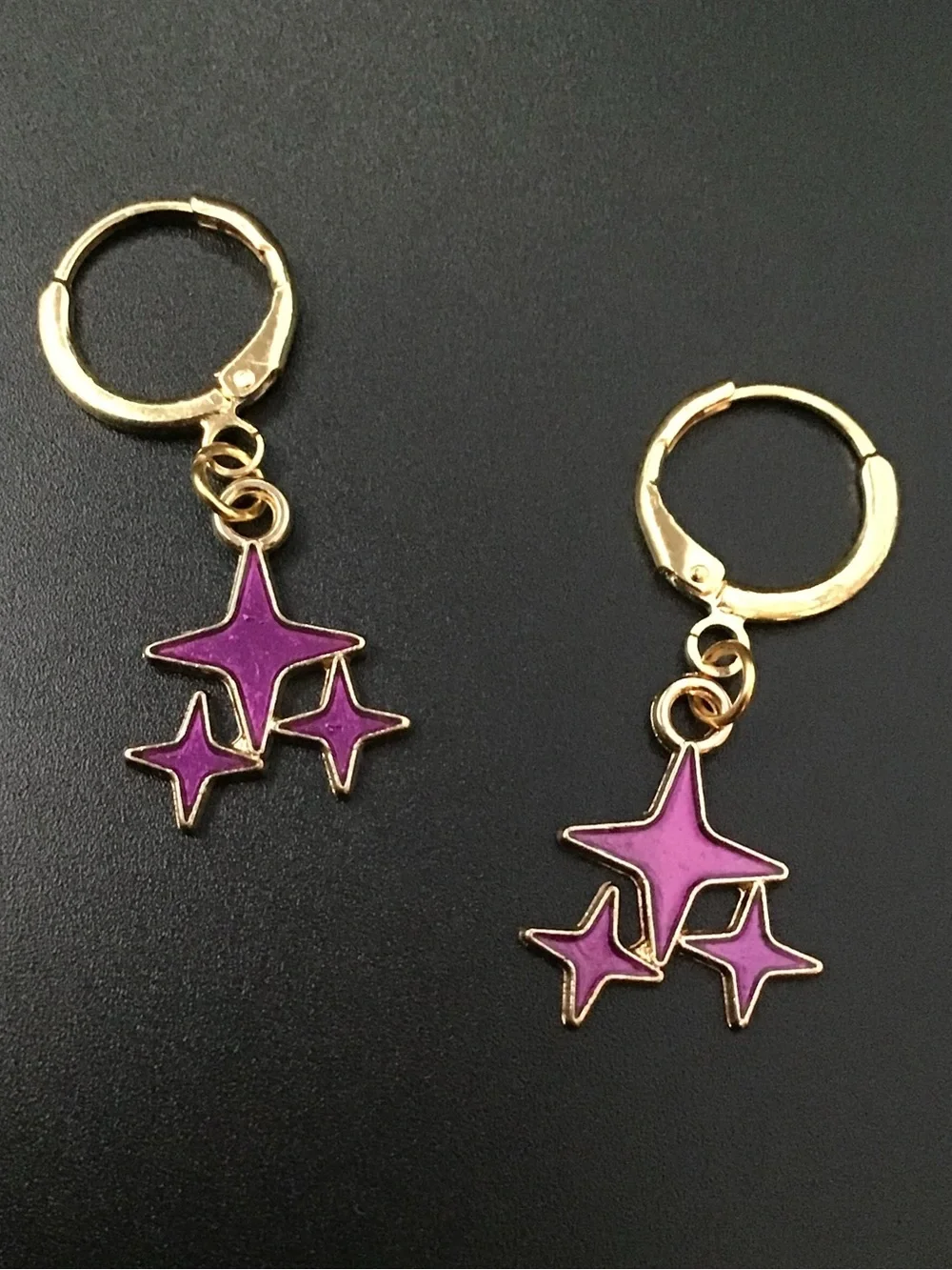 18k Gold Plated Purple Retro Star Earrings